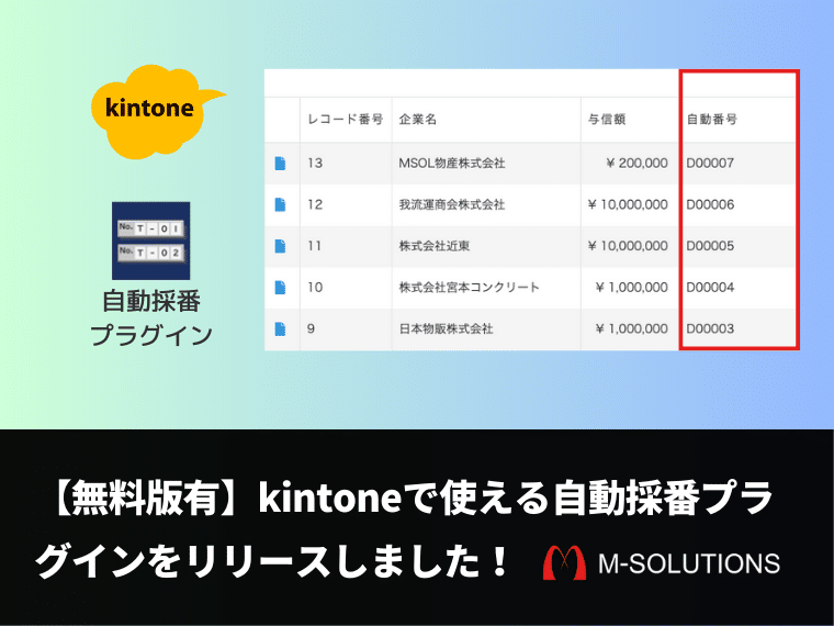 【無料版有】kintoneで使える自動採番プラグインをリリースしました！