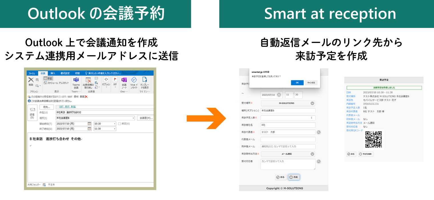 Outlookの会議予約から「Smart at reception」の来訪予約を作成